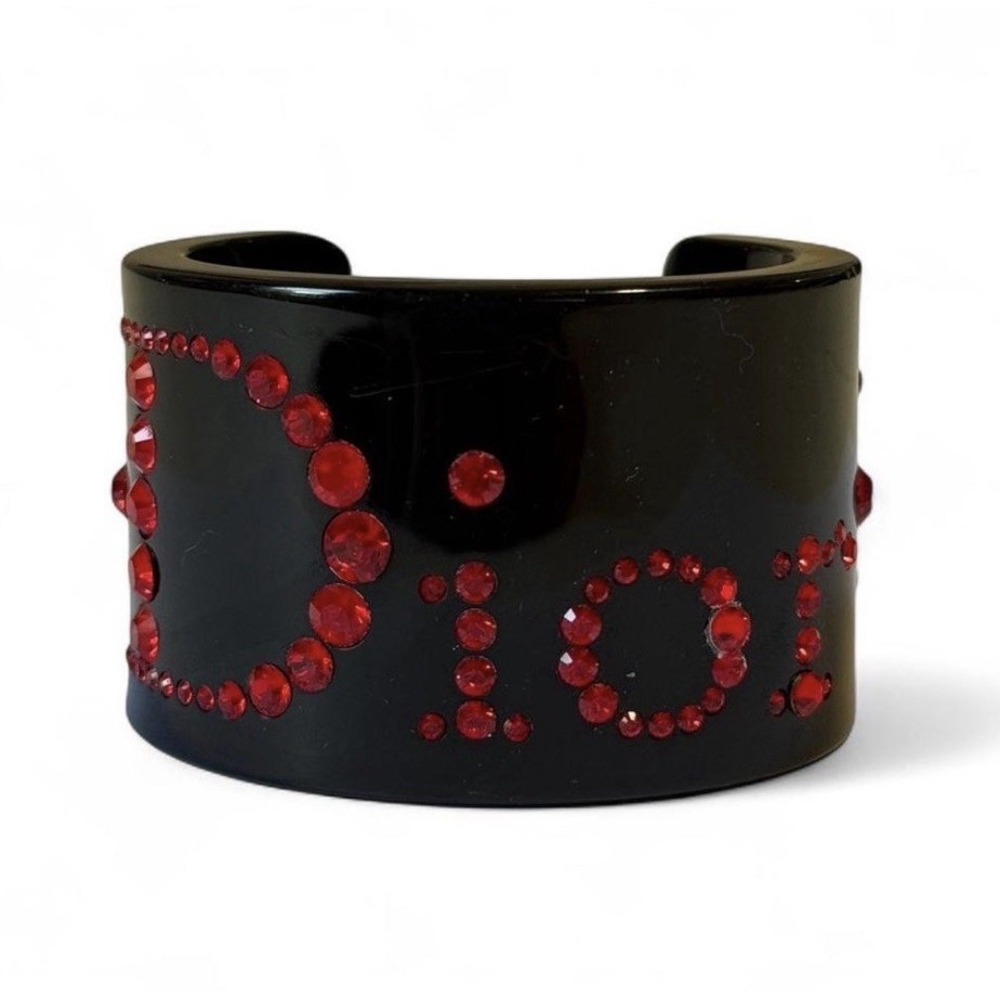 Vintage CHRISTIAN DIOR Black / Red Lucite Cuff Bracelet